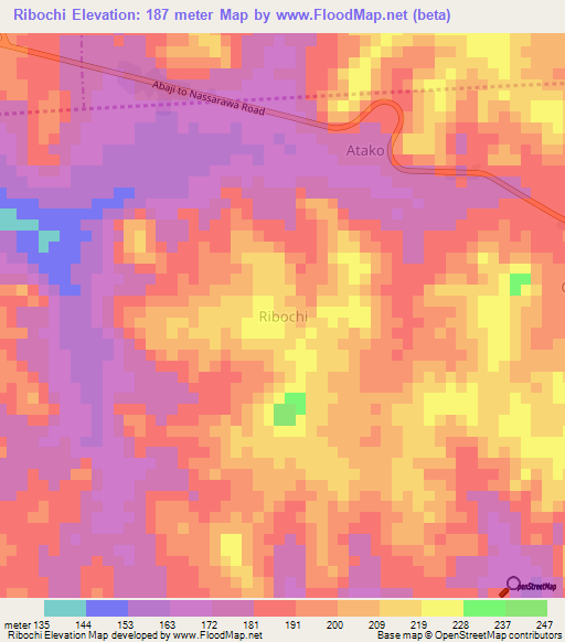 Ribochi,Nigeria Elevation Map