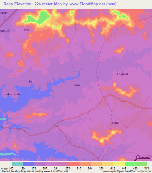 Reda,Nigeria Elevation Map