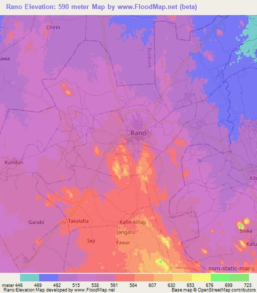 Rano,Nigeria Elevation Map