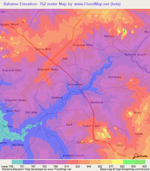 Rahama,Nigeria Elevation Map