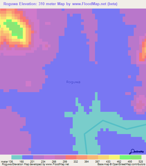 Roguwa,Nigeria Elevation Map