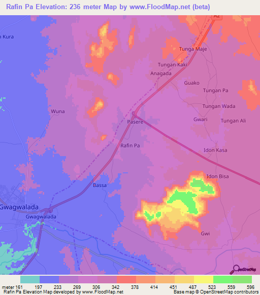 Rafin Pa,Nigeria Elevation Map