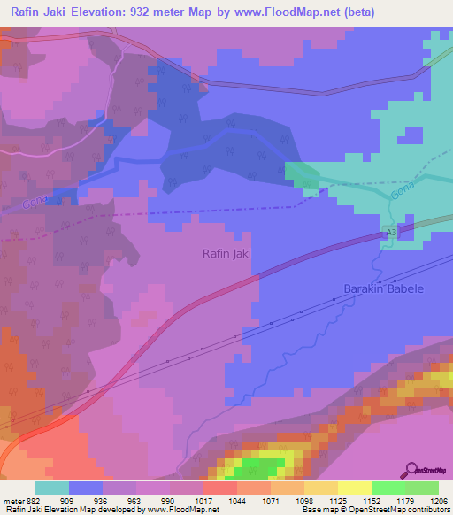 Rafin Jaki,Nigeria Elevation Map