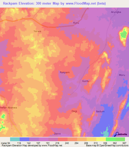 Rackpam,Nigeria Elevation Map