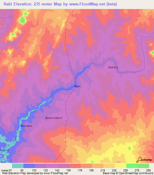 Rabi,Nigeria Elevation Map