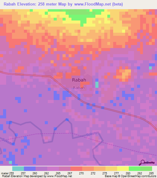 Rabah,Nigeria Elevation Map