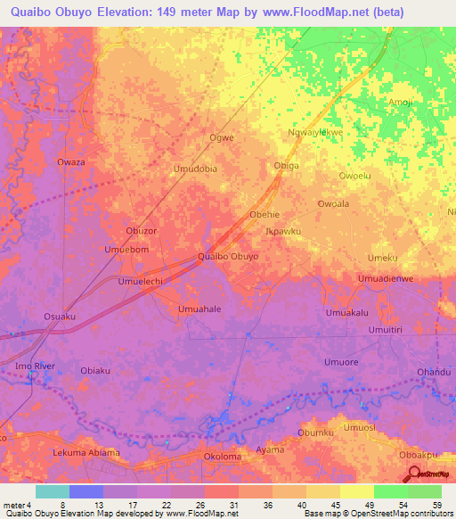 Quaibo Obuyo,Nigeria Elevation Map