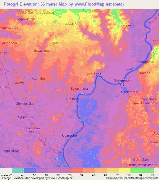 Potogri,Nigeria Elevation Map