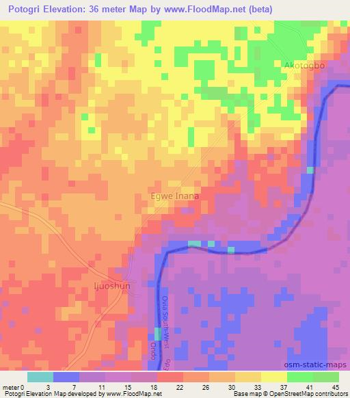 Potogri,Nigeria Elevation Map