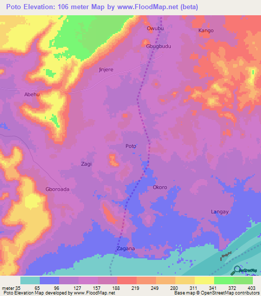 Poto,Nigeria Elevation Map