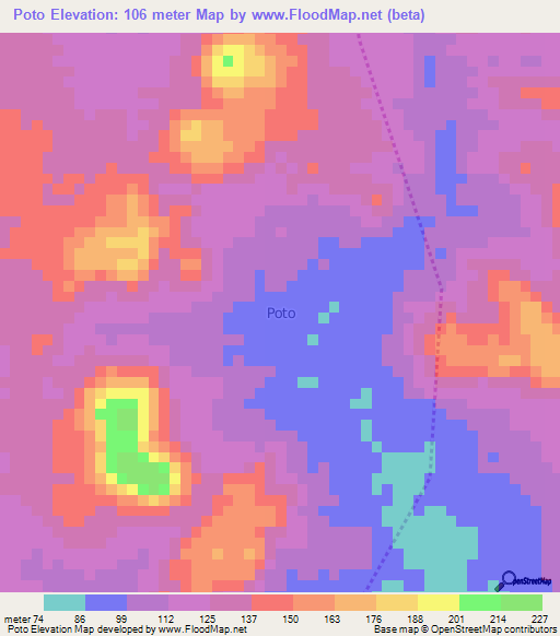 Poto,Nigeria Elevation Map