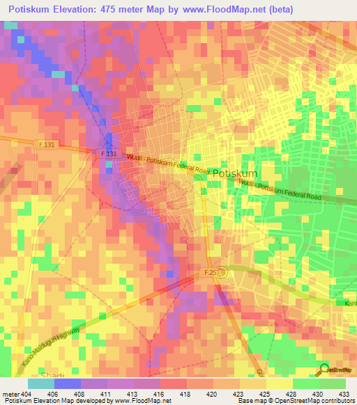 Potiskum,Nigeria Elevation Map