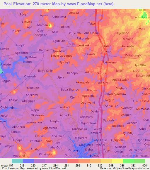 Posi,Nigeria Elevation Map