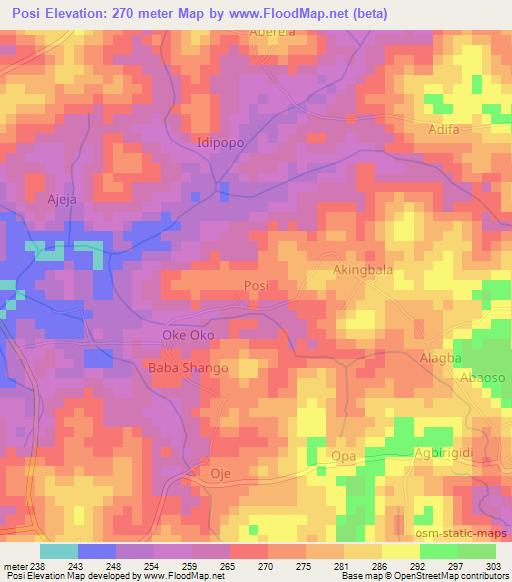 Posi,Nigeria Elevation Map