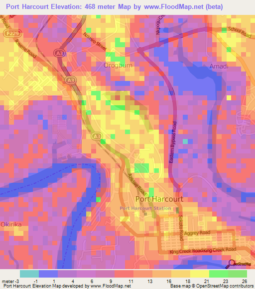 Port Harcourt,Nigeria Elevation Map