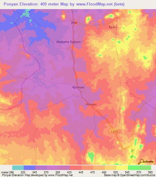 Ponyan,Nigeria Elevation Map