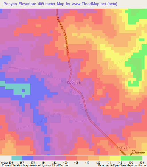 Ponyan,Nigeria Elevation Map