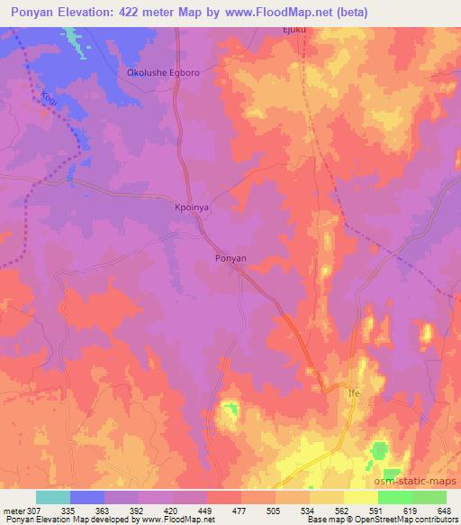 Ponyan,Nigeria Elevation Map