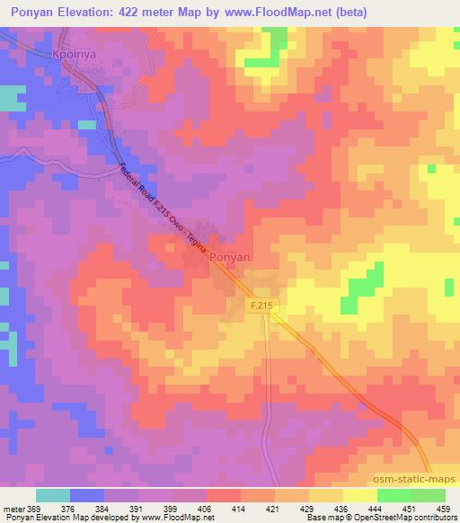 Ponyan,Nigeria Elevation Map