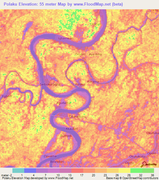 Polaku,Nigeria Elevation Map