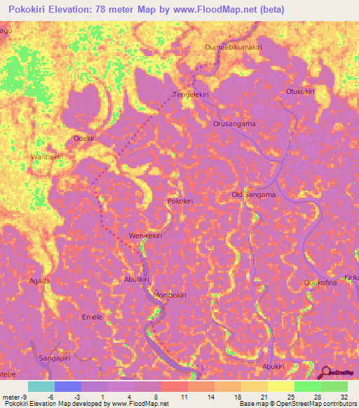 Pokokiri,Nigeria Elevation Map