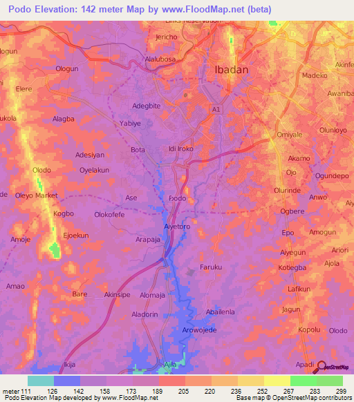 Podo,Nigeria Elevation Map