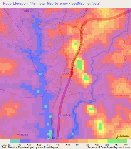 Podo,Nigeria Elevation Map