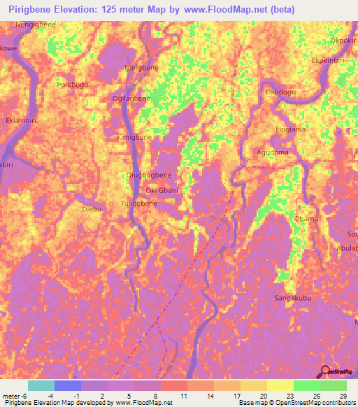 Pirigbene,Nigeria Elevation Map