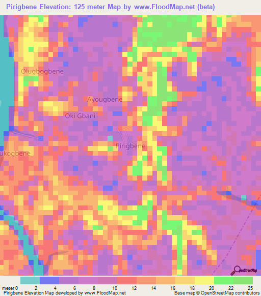 Pirigbene,Nigeria Elevation Map