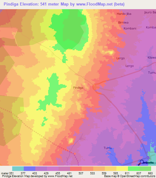 Pindiga,Nigeria Elevation Map