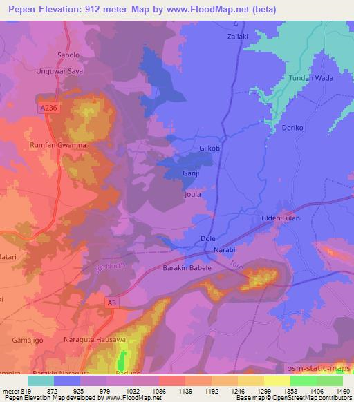 Pepen,Nigeria Elevation Map