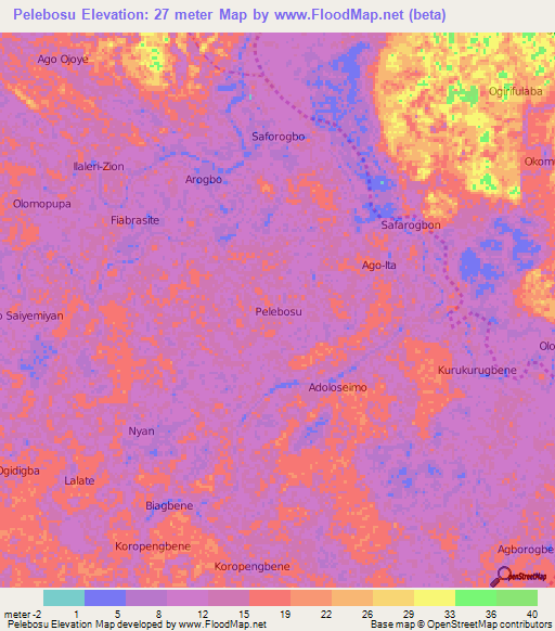 Pelebosu,Nigeria Elevation Map