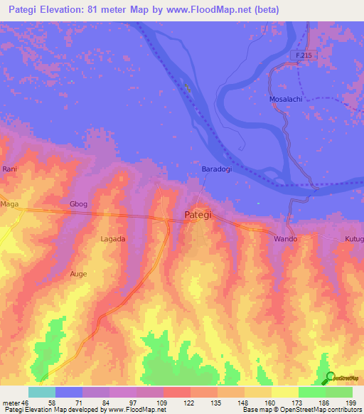 Pategi,Nigeria Elevation Map