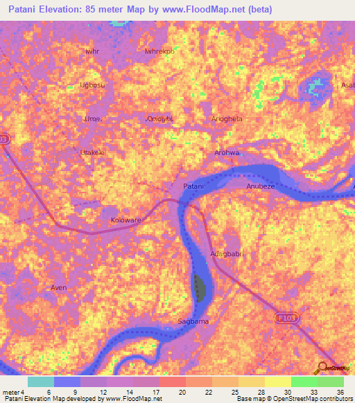 Patani,Nigeria Elevation Map