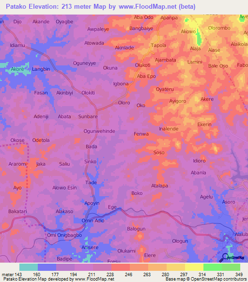 Patako,Nigeria Elevation Map