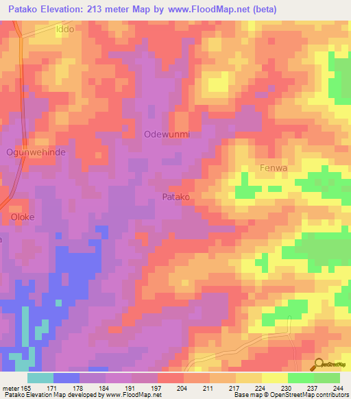 Patako,Nigeria Elevation Map