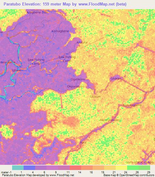 Paratubo,Nigeria Elevation Map