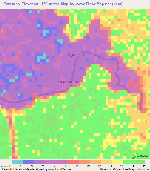 Paratubo,Nigeria Elevation Map