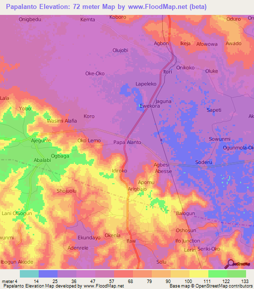 Papalanto,Nigeria Elevation Map