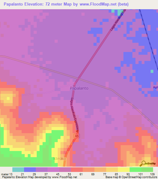 Papalanto,Nigeria Elevation Map