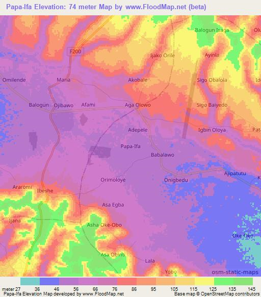 Papa-Ifa,Nigeria Elevation Map