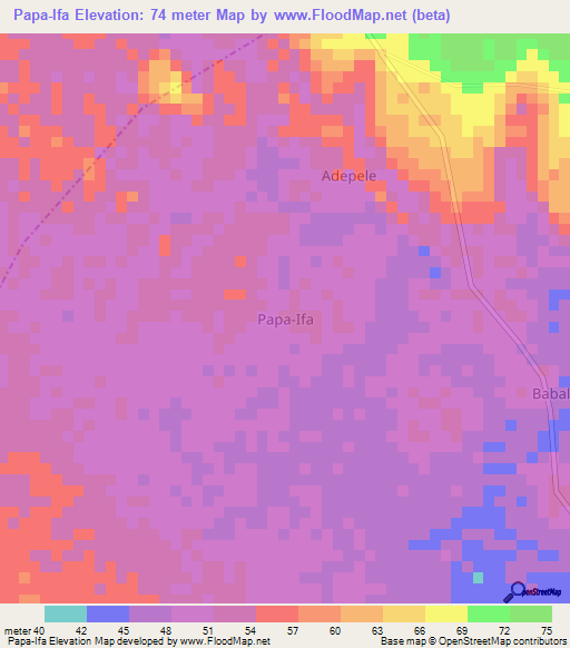 Papa-Ifa,Nigeria Elevation Map