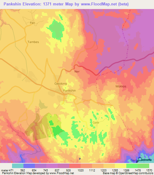 Pankshin,Nigeria Elevation Map