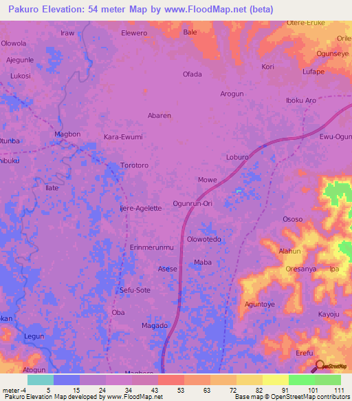 Pakuro,Nigeria Elevation Map