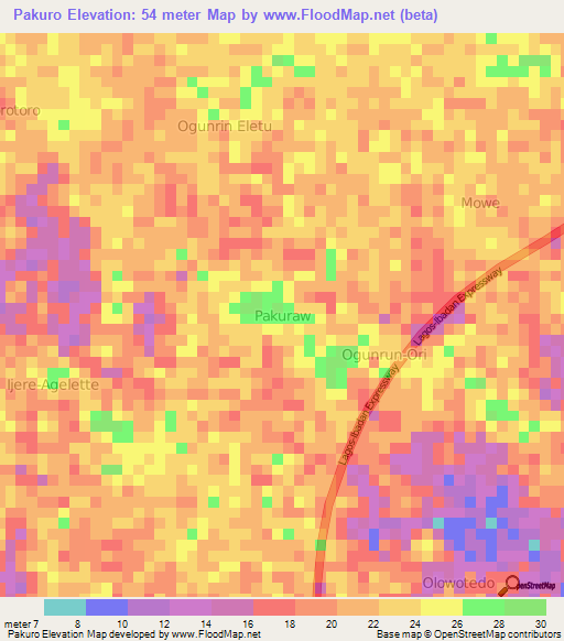 Pakuro,Nigeria Elevation Map