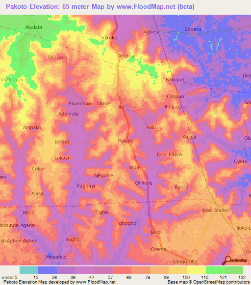 Pakoto,Nigeria Elevation Map