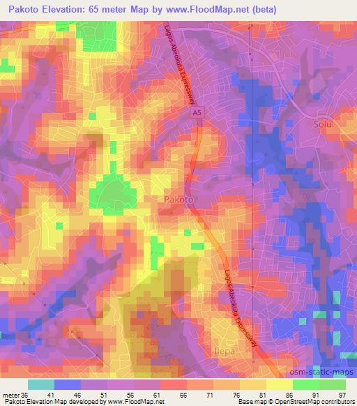 Pakoto,Nigeria Elevation Map