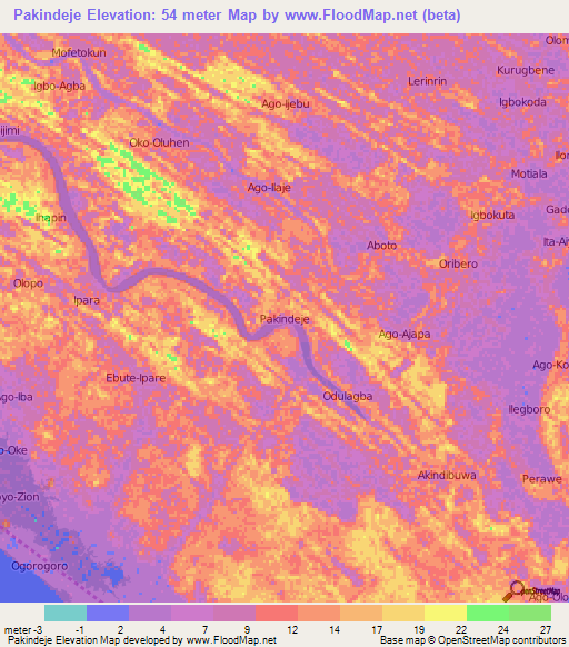 Pakindeje,Nigeria Elevation Map