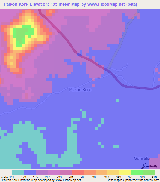 Paikon Kore,Nigeria Elevation Map