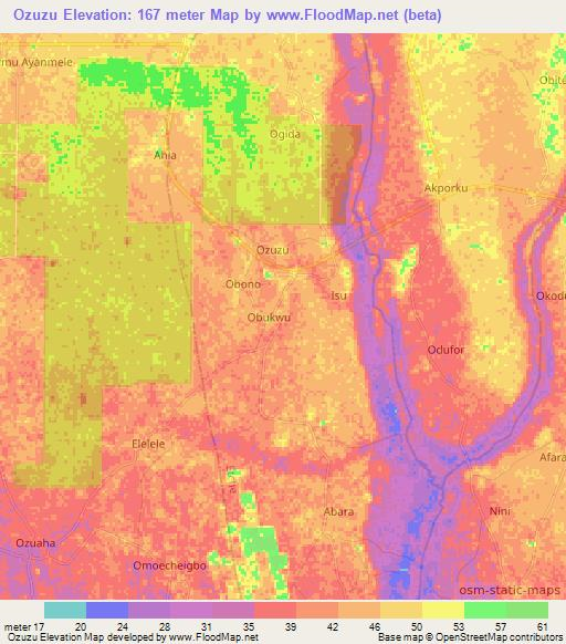 Ozuzu,Nigeria Elevation Map